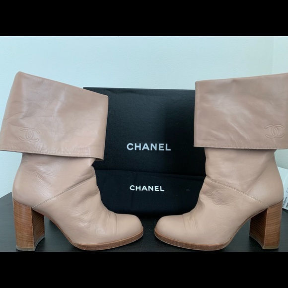 CHANEL Shoes - Chanel two-tone fold over beige boots sz35.5 (5.5)